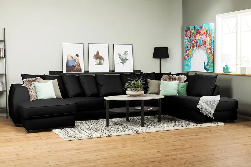 Optus 6-istuttava Oikeakätinen U-muotoinen Large Sohva Divaanilla ja Divaanituolilla Kankaalla sis. Kirjekuorityynyt - Musta - Huonekalut - Sohva - U-Sohva