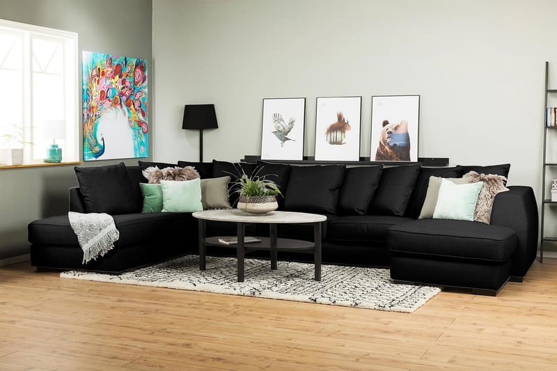 Optus 6-istuttava Vasenkätinen U-muotoinen Large Sohva Divaanilla ja Divaanituolilla Kankaalla sis. Kirjekuorityynyt - Musta - Huonekalut - Sohva - U-Sohva