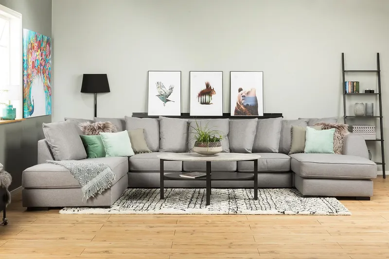 Optus 6-istuttava Vasenkätinen U-muotoinen Large Sohva Divaanilla ja Divaanituolilla Kankaalla sis. Kirjekuorityynyt - Vaaleanharmaa - Huonekalut - Sohva - U-Sohva