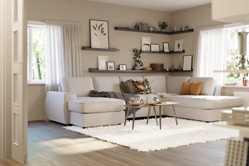 Optus Lyx 4-istuttava Oikeakätinen U-muotoinen Sohva Divaanilla ja Divaaniosalla Kankaasta - Vaaleanharmaa - Huonekalut - Sohva - U-Sohva