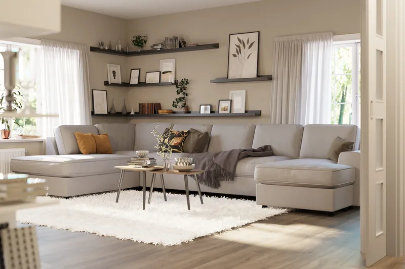 Optus Lyx 6-istuttava Vasenkätinen U-muotoinen Large Sohva Divaanilla ja Divaaniosalla Kankaasta - Harmaa - Huonekalut - Sohva - U-Sohva