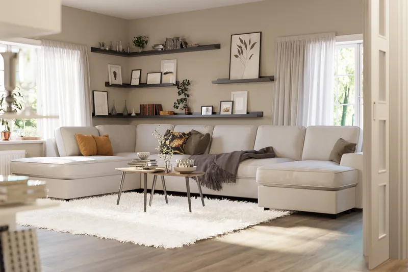 Optus Lyx 6-istuttava Vasenkätinen U-muotoinen Large Sohva Divaanilla ja Divaaniosalla Kankaasta - Vaaleanharmaa - Huonekalut - Sohva - U-Sohva