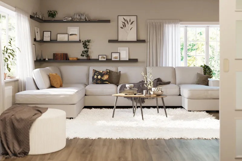 Optus Lyx 6-istuttava Vasenkätinen U-muotoinen Large Sohva Divaanilla ja Divaaniosalla Kankaasta - Vaaleanharmaa - Huonekalut - Sohva - U-Sohva