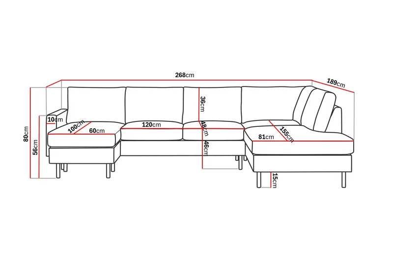 Peppe 4-istuttava Oikeakätinen U-muotoinen Sohva Divaanilla ja Divaaniosalla Kankaasta - Tummanharmaa - Huonekalut - Sohva - U-Sohva
