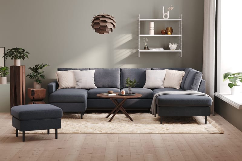 Peppe 4-istuttava Oikeakätinen U-muotoinen Sohva Divaanilla ja Divaaniosalla Kankaasta - Tummanharmaa - Huonekalut - Sohva - U-Sohva