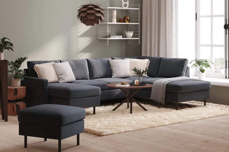 Peppe 4-istuttava Oikeakätinen U-muotoinen Sohva Divaanilla ja Divaaniosalla Kankaasta - Tummanharmaa - Huonekalut - Sohva - U-Sohva