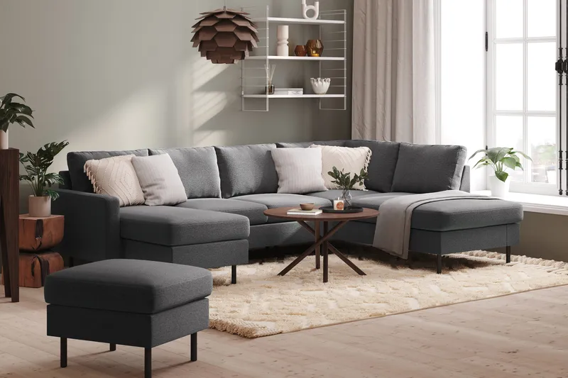 Peppe 4-istuttava Oikeakätinen U-muotoinen Sohva Divaanilla ja Divaaniosalla Kankaasta - Vaaleanharmaa - Huonekalut - Sohva - U-Sohva