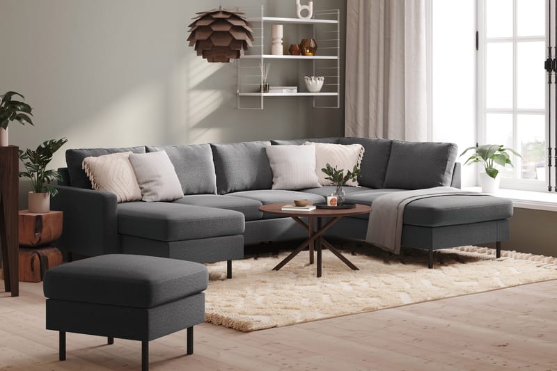 Peppe 4-istuttava Oikeakätinen U-muotoinen Sohva Divaanilla ja Divaaniosalla Kankaasta - Vaaleanharmaa - Huonekalut - Sohva - U-Sohva