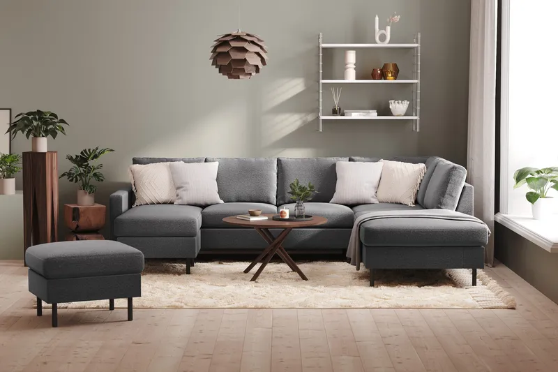 Peppe 4-istuttava Oikeakätinen U-muotoinen Sohva Divaanilla ja Divaaniosalla Kankaasta - Vaaleanharmaa - Huonekalut - Sohva - U-Sohva