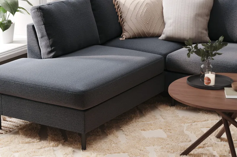 Peppe 4-istuttava Vasenkätinen U-muotoinen Sohva Divaanilla ja Leponurkkauksella Kankaasta - Tummanharmaa - Huonekalut - Sohva - U-Sohva