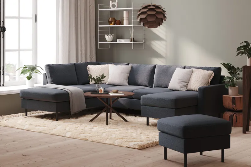 Peppe 4-istuttava Vasenkätinen U-muotoinen Sohva Divaanilla ja Leponurkkauksella Kankaasta - Tummanharmaa - Huonekalut - Sohva - U-Sohva