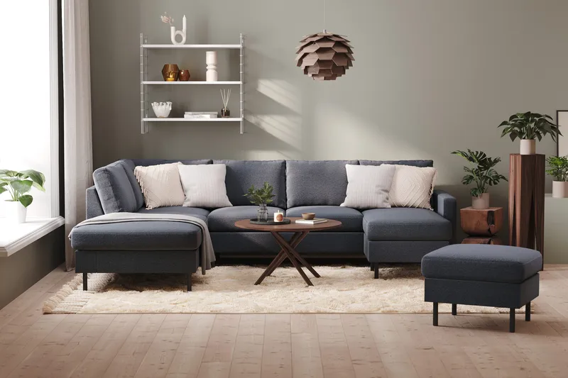 Peppe 4-istuttava Vasenkätinen U-muotoinen Sohva Divaanilla ja Leponurkkauksella Kankaasta - Tummanharmaa - Huonekalut - Sohva - U-Sohva