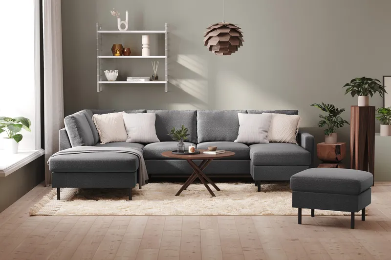 Peppe 4-istuttava Vasenkätinen U-muotoinen Sohva Divaanilla ja Leponurkkauksella Kankaasta - Vaaleanharmaa - Huonekalut - Sohva - U-Sohva