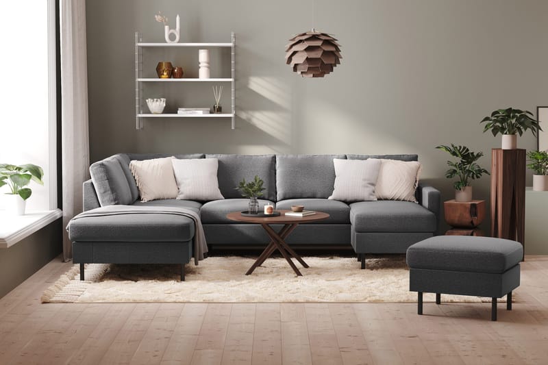 Peppe 4-istuttava Vasenkätinen U-muotoinen Sohva Divaanilla ja Leponurkkauksella Kankaasta - Vaaleanharmaa - Huonekalut - Sohva - U-Sohva