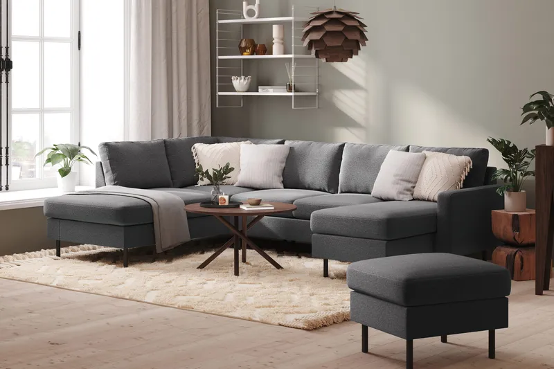 Peppe 4-istuttava Vasenkätinen U-muotoinen Sohva Divaanilla ja Leponurkkauksella Kankaasta - Vaaleanharmaa - Huonekalut - Sohva - U-Sohva