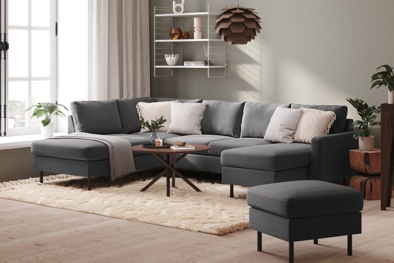 Peppe 4-istuttava Vasenkätinen U-muotoinen Sohva Divaanilla ja Leponurkkauksella Kankaasta - Vaaleanharmaa - Huonekalut - Sohva - U-Sohva