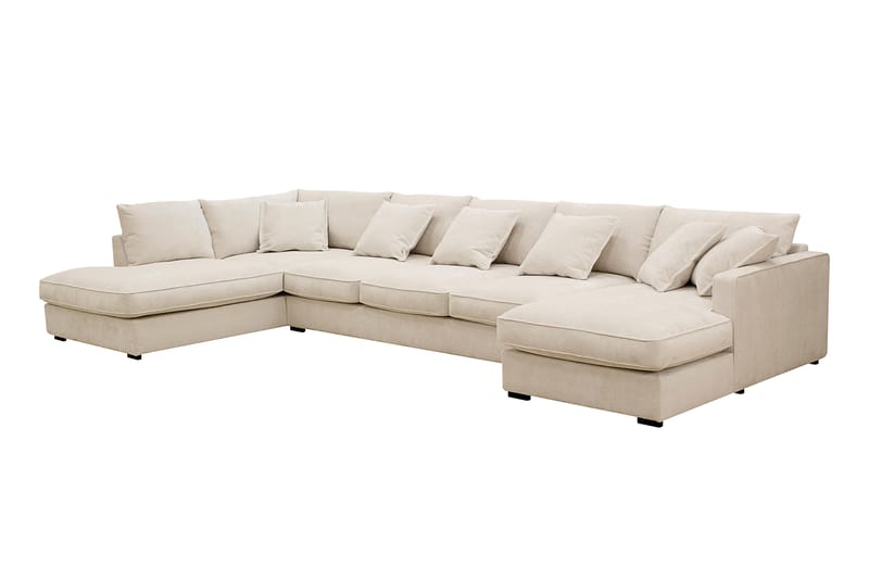 Rossita Lyx 6-istuttava Vasenkätinen U-muotoinen Extra syvä Sohva Divaanilla ja Lepotuoliosalla Chenille-kankaalla - Beige - Huonekalut - Sohva - U-Sohva