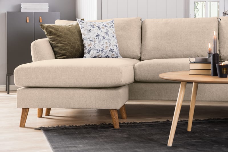 Trend 4-istuttava Oikeakätinen U-muotoinen Sohva Divaanilla ja Leponurkkauksella Kankaasta - Beige - Huonekalut - Sohva - U-Sohva