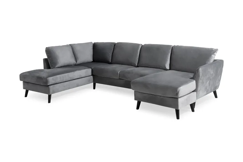 Trend 4-istuttava Vasenkätinen U-muotoinen Sohva Divaanilla ja Leponurkkauksella Sametista - Vaaleanharmaa - Huonekalut - Sohva - U-Sohva