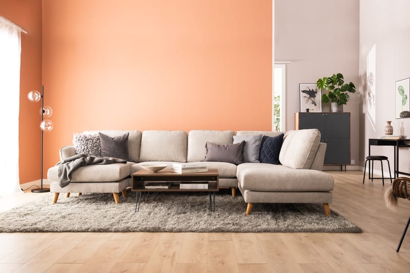 Trend Lyx 4-istuttava Oikeakätinen U-muotoinen Sohva Divaanilla ja Divaanituolilla Kankaalla - Beige - Huonekalut - Sohva - Divaanisohva