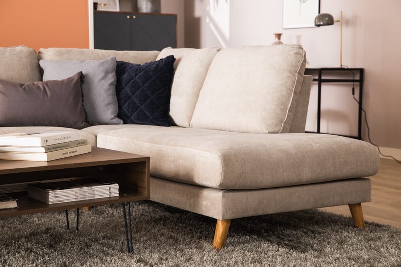Trend Lyx 4-istuttava Oikeakätinen U-muotoinen Sohva Divaanilla ja Divaanituolilla Kankaalla - Beige - Huonekalut - Sohva - Divaanisohva
