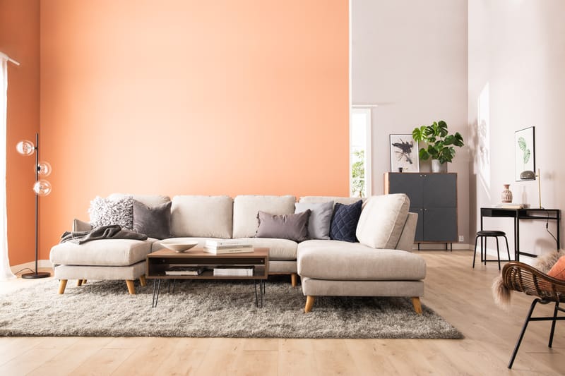 Trend Lyx 4-istuttava Oikeakätinen U-muotoinen Sohva Divaanilla ja Divaanituolilla Kankaalla - Beige - Huonekalut - Sohva - Divaanisohva