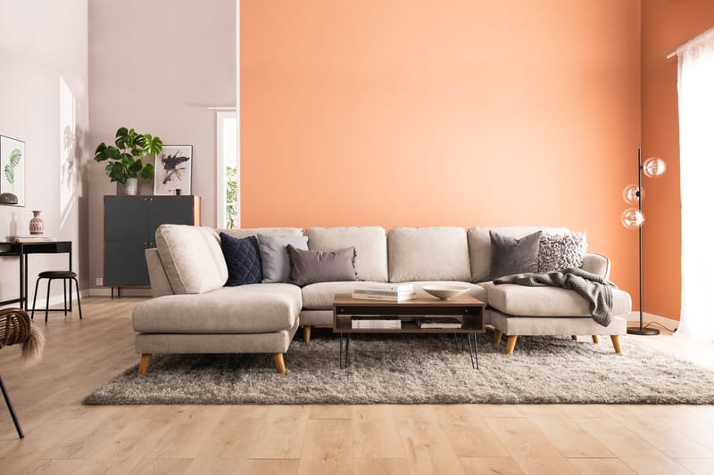 Trend Lyx 4-istuttava Vasenkätinen U-muotoinen Sohva Divaanilla ja Divaanituolilla Kankaalla - Beige - Huonekalut - Sohva - Divaanisohva