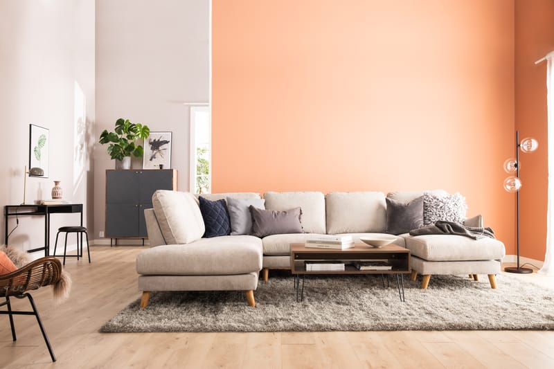 Trend Lyx 4-istuttava Vasenkätinen U-muotoinen Sohva Divaanilla ja Divaanituolilla Kankaalla - Beige - Huonekalut - Sohva - Divaanisohva