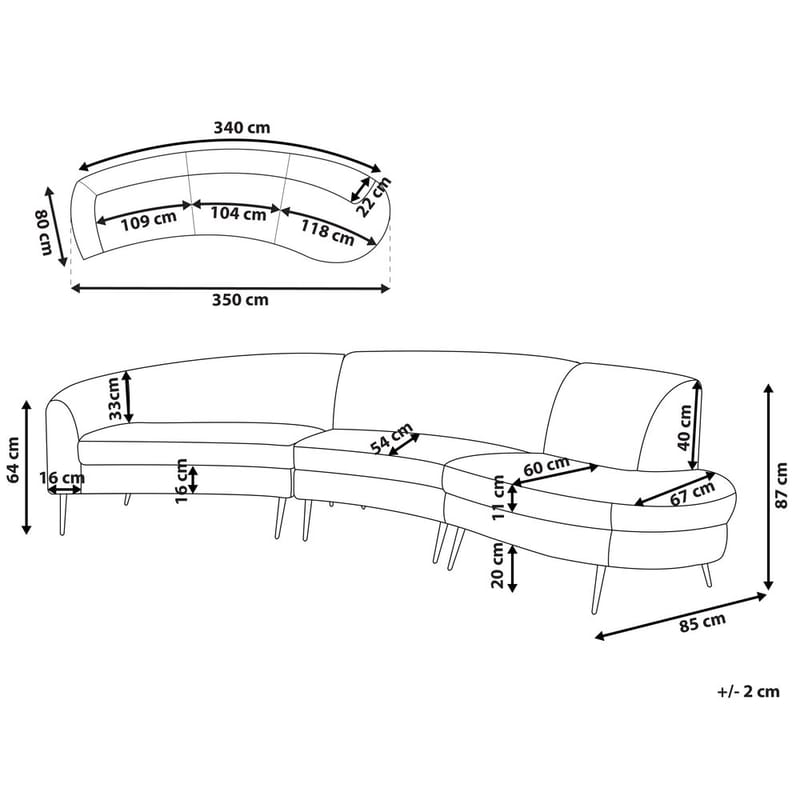 U:n muotoinen sohva Moss - Harmaa, kulta - Huonekalut - Sohva - Samettisohva