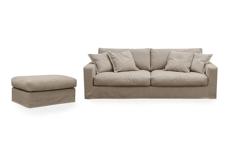 Valencia Extra Deep 3-istuttava sohva + jalkarahi irrotettavalla ja pestävällä verhoilulla, Ruskea