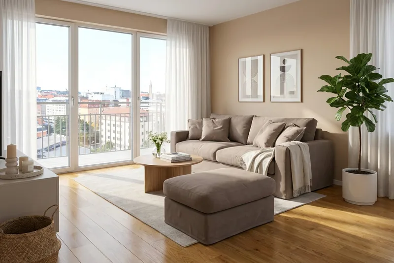 Valencia Extra Deep 3-istuttava sohva + jalkarahi irrotettavalla ja pestävällä verhoilulla - Tummanruskea - Huonekalut - Sohva