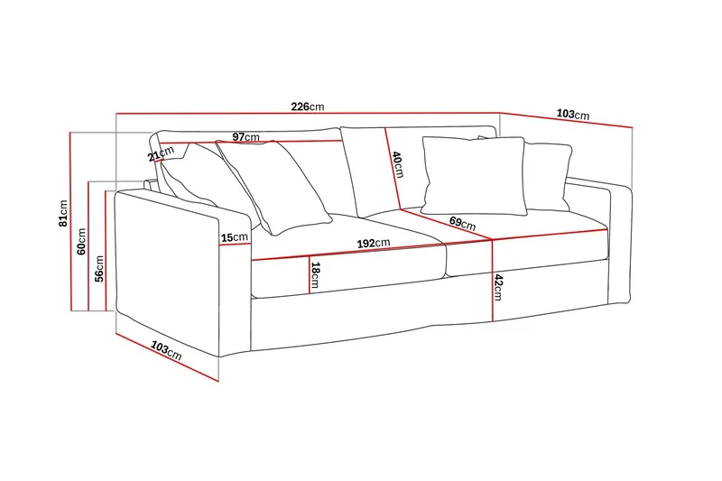 Valencia Extra Deep 3-istuttava sohva irrotettavalla ja pestävällä verhoilulla - Beige - Huonekalut - Sohva - 3:n istuttava sohva