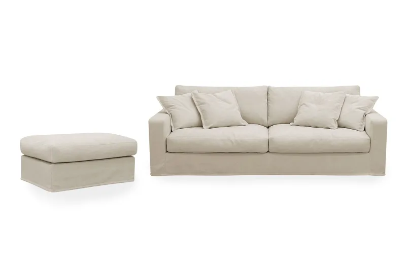 Valencia Extra Deep 3-istuttava sohva + jalkarahi irrotettavalla ja pestävällä verhoilulla - Beige - Huonekalut - Sohva