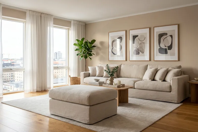 Valencia Extra Deep 5-istuttava sohva + jalkarahi irrotettavalla ja pestävällä verhoilulla - Beige - Huonekalut - Sohva