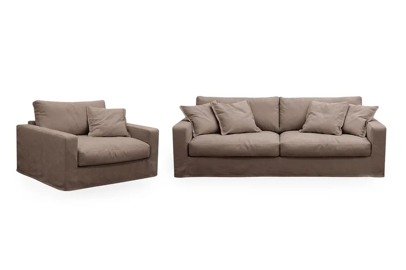 Valencia Extra Syvä 3-istuttava sohva + nojatuoli irrotettavalla ja pestävällä verhoilulla - Tummanruskea - Huonekalut - Sohva - Sohvaryhmä