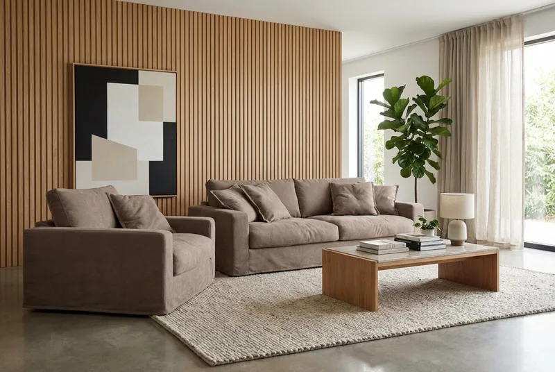 Valencia Extra Syvä 3-istuttava sohva + nojatuoli irrotettavalla ja pestävällä verhoilulla - Tummanruskea - Huonekalut - Sohva - Sohvaryhmä