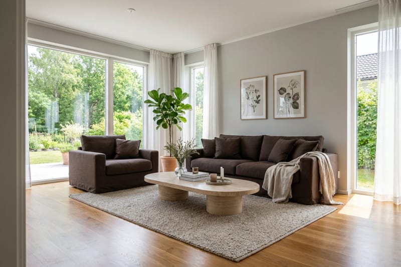 Valencia Extra Syvä 3-istuttava sohva + nojatuoli irrotettavalla ja pestävällä verhoilulla - Tummanruskea - Huonekalut - Sohva - Sohvaryhmä