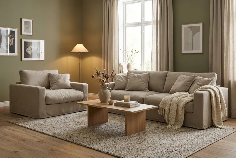 Valencia Extra Syvä 3-istuttava sohva + nojatuoli irrotettavalla ja pestävällä verhoilulla - Ruskea - Huonekalut - Sohva - Sohvaryhmä