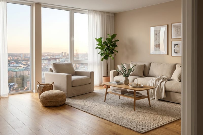 Valencia Extra Syvä 5-istuttava sohva + nojatuoli irrotettavalla ja pestävällä verhoilulla - Vaaleanruskea - Huonekalut - Sohva - Sohvaryhmä