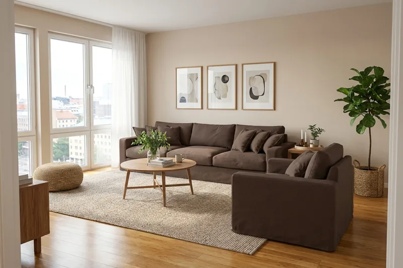 Valencia Extra Syvä 5-istuttava sohva + nojatuoli irrotettavalla ja pestävällä verhoilulla - Tummanruskea - Huonekalut - Sohva - Sohvaryhmä