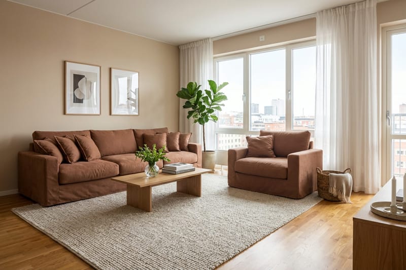 Valencia Extra Syvä 5-istuttava sohva + nojatuoli irrotettavalla ja pestävällä verhoilulla - Punaruskea - Huonekalut - Sohva - Sohvaryhmä