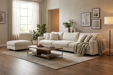 Valencia-sohvaryhmä Extra Deep 5-istuttava sohva + rahi, chenilleä - Beige - Huonekalut - Sohva - Kulmasohva