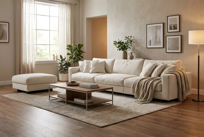 Valencia-sohvaryhmä Extra Deep 5-istuttava sohva + rahi, chenilleä - Beige - Huonekalut - Sohva - Kulmasohva