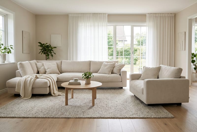 Valencia-sohvaryhmä Extra Syvä 4-istuttava Divaani Vasen + Nojatuoli - Beige - Huonekalut - Sohva - Sohvaryhmä