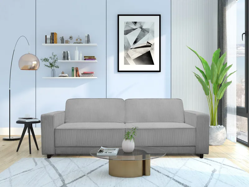 Vuodesohva Allie Harmaa, Cordoroy, 81x225x91 cm - Harmaa, Cordoroy, 81x225x91 cm - Huonekalut - Sohva - Vuodesohva - 3 istuttava vuodesohva