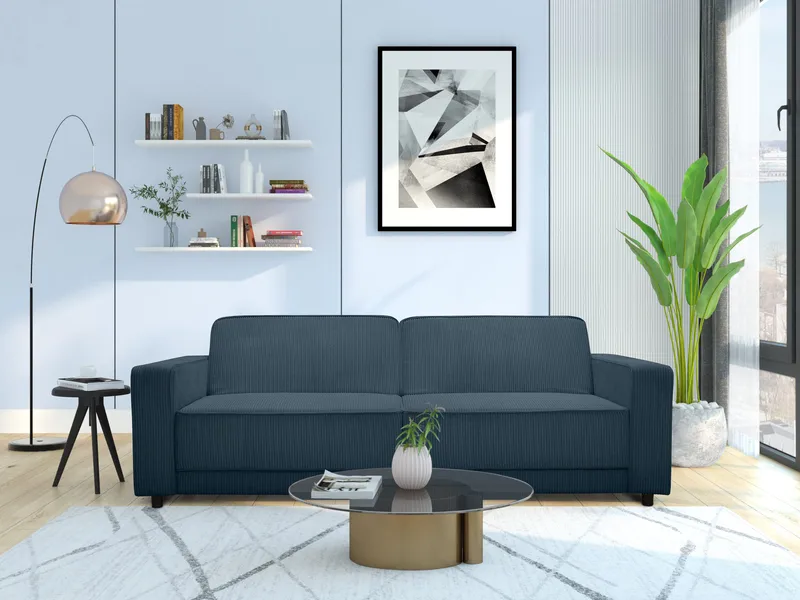Vuodesohva Allie Sininen, Cordoroy, 81x225x91 cm - Sininen, Cordoroy, 81x225x91 cm - Huonekalut - Sohva - Vuodesohva - 3 istuttava vuodesohva