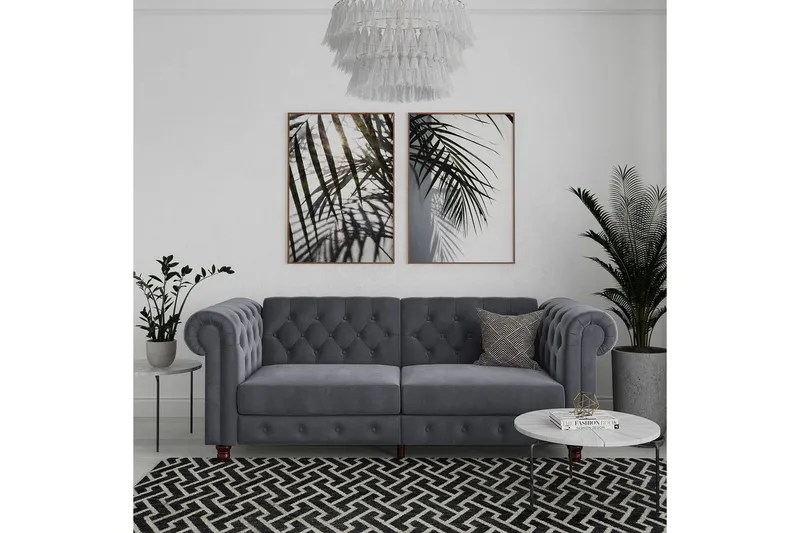 Vuodesohva Felix 236x87x83 cm, Antrasiitti, Sametti - 236x87x83 cm, Antrasiitti, Sametti - Huonekalut - Sohva - Vuodesohva - 3 istuttava vuodesohva