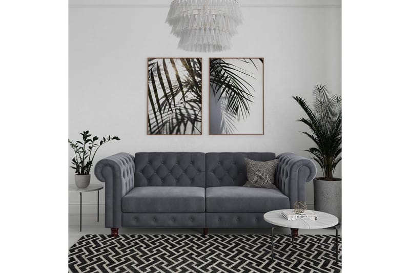 Vuodesohva Felix 236x87x83 cm, Antrasiitti, Sametti - 236x87x83 cm, Antrasiitti, Sametti - Huonekalut - Sohva - Vuodesohva - 3 istuttava vuodesohva