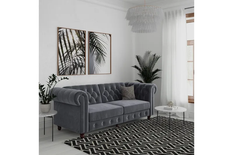 Vuodesohva Felix 236x87x83 cm, Antrasiitti, Sametti - 236x87x83 cm, Antrasiitti, Sametti - Huonekalut - Sohva - Vuodesohva - 3 istuttava vuodesohva