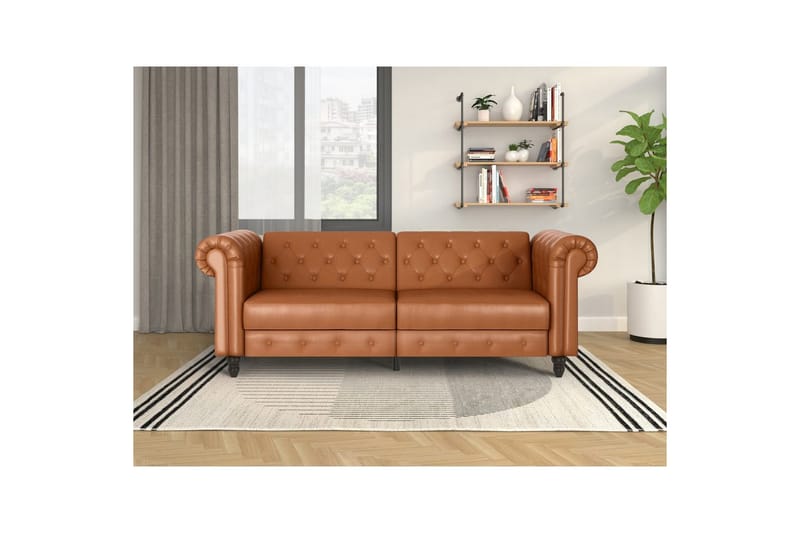 Vuodesohva Felix 236x87x83 cm, Konjakki, PU/Puu/Metalli - 236x87x83 cm, Konjakki, PU/Puu/Metalli - Huonekalut - Sohva - Vuodesohva